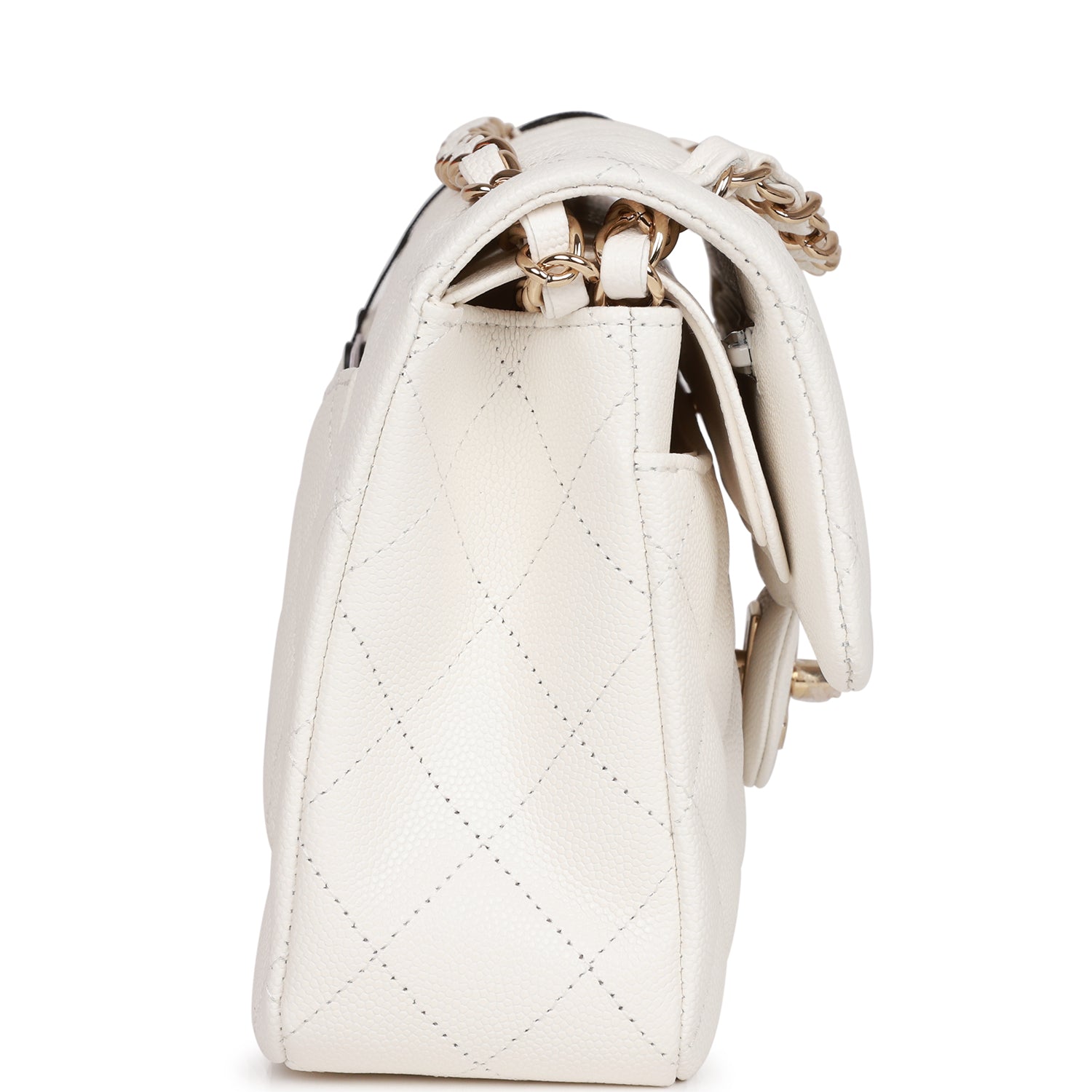 Small Classic Double Flap White Caviar Light Gold Hardware