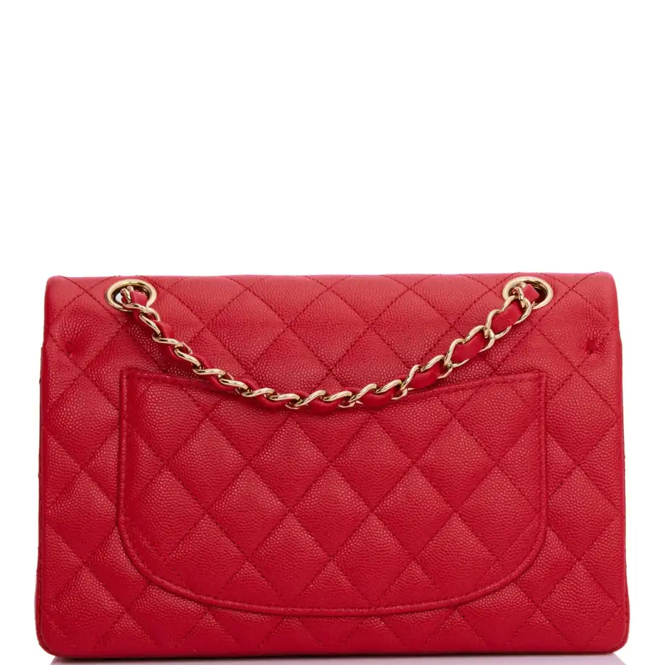 Chanel Small Classic Double Flap Red Caviar Light Gold Hardware