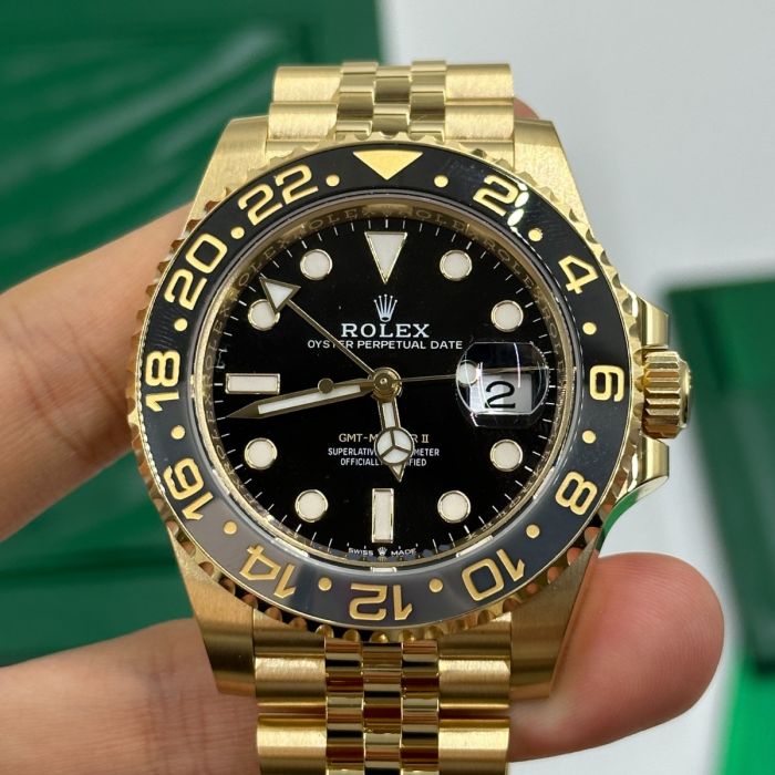 Rolex GMT Master ll Yellow Gold Black Dial Jubilee Bracelet Men's Watch 40mm M126718GRNR-0001