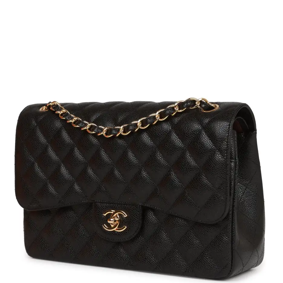 Chanel Jumbo Classic Double Flap Bag Black Caviar Gold Hardware