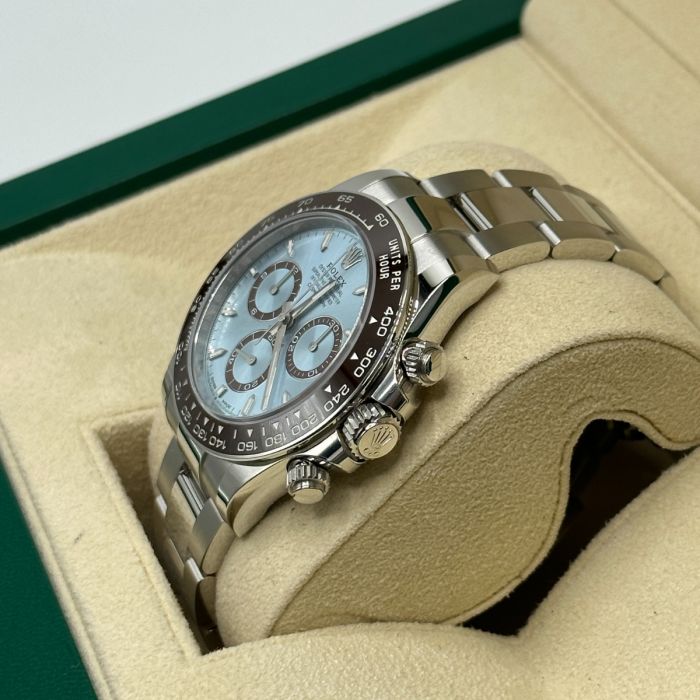 Rolex Cosmograph Daytona Platinum Ice-Blue Diamond-Set Dial and Chestnut Brown Bezel Men's Watch M126506-0002