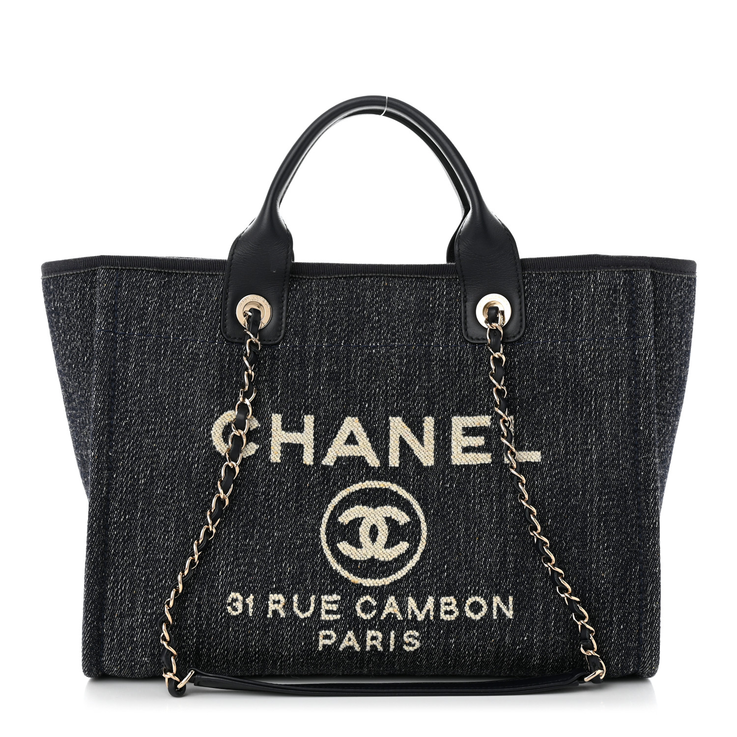 Chanel Denim Small Deauville Tote Dark Blue White