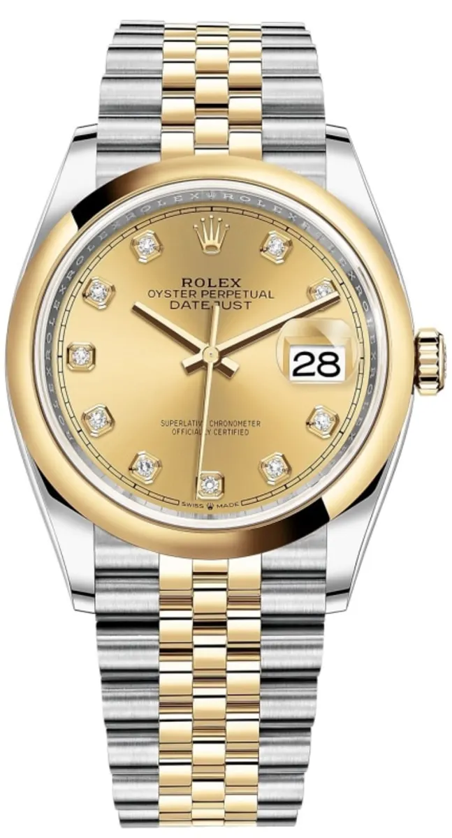 Rolex Datejust 36 Steel & Yellow Gold Champagne Diamond Dial Men's Watch M126203-0017