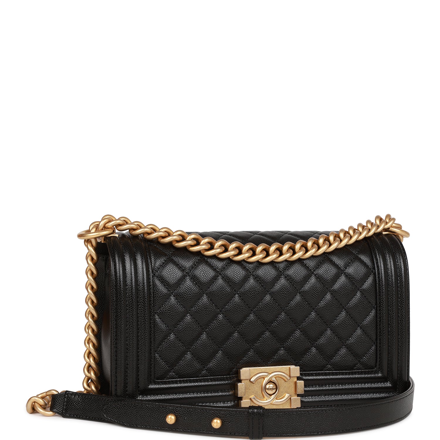 Chanel Medium Boy Bag Black Caviar Antique Gold Hardware