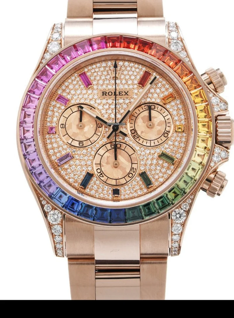 Rolex Cosmograph Everose Daytona Factory Diamond Rainbow Edition Ref# 116595RBOW)
