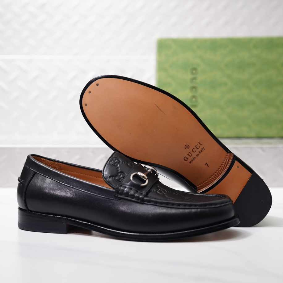 GUCCI LEATHER GC LOGO HORSEBIT BLACK LOAFER – GL056