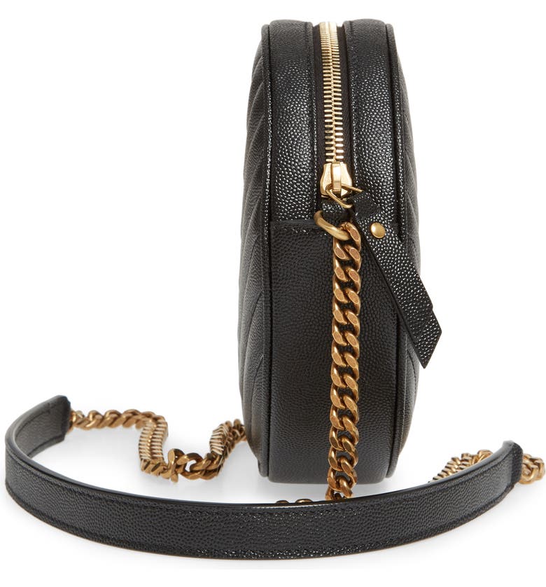 YSL Vinyle Round Camera Bag in Chevron-Quilted Grain de Poudre Embossed Leather