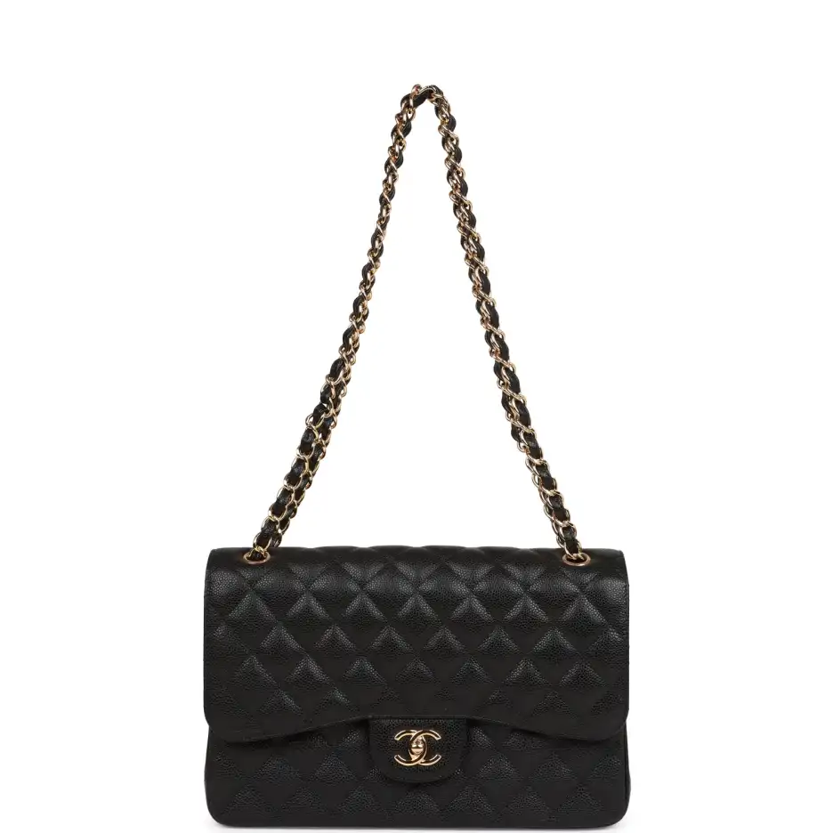 Chanel Jumbo Classic Double Flap Bag Black Caviar Gold Hardware