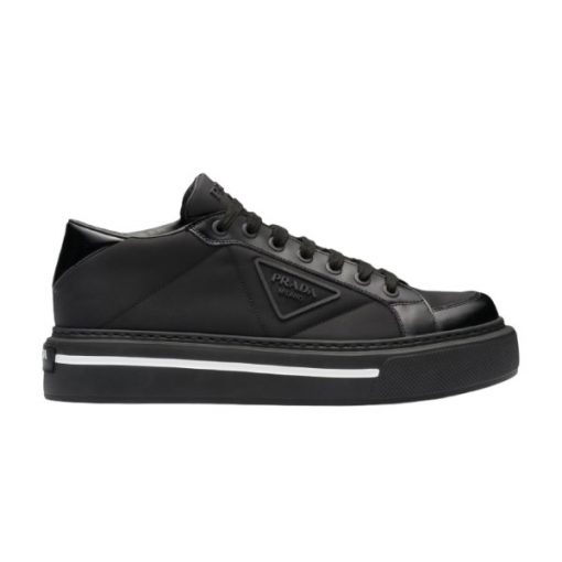 PRADA MACRO RE-NYLON AND BRUSHED LEATHER SNEAKERS – PRS058