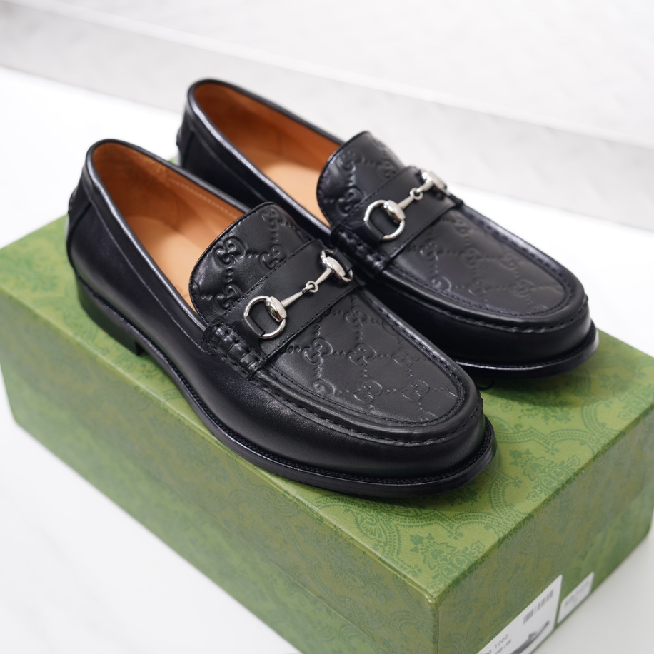 GUCCI LEATHER GC LOGO HORSEBIT BLACK LOAFER – GL056