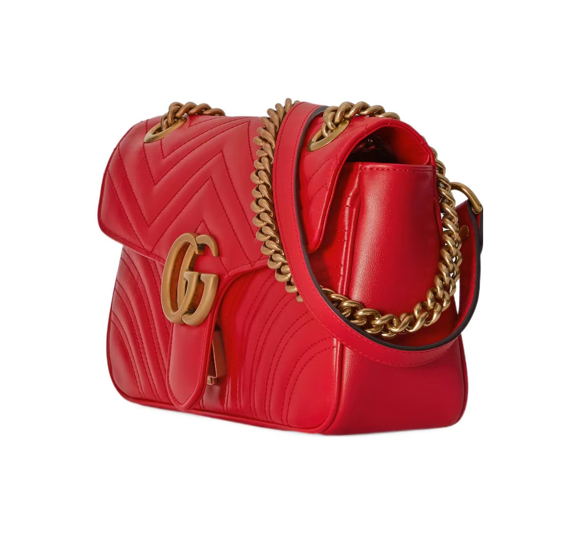 GUCCI GG MARMONT MATELASSÉ CHAIN BAG IN RED