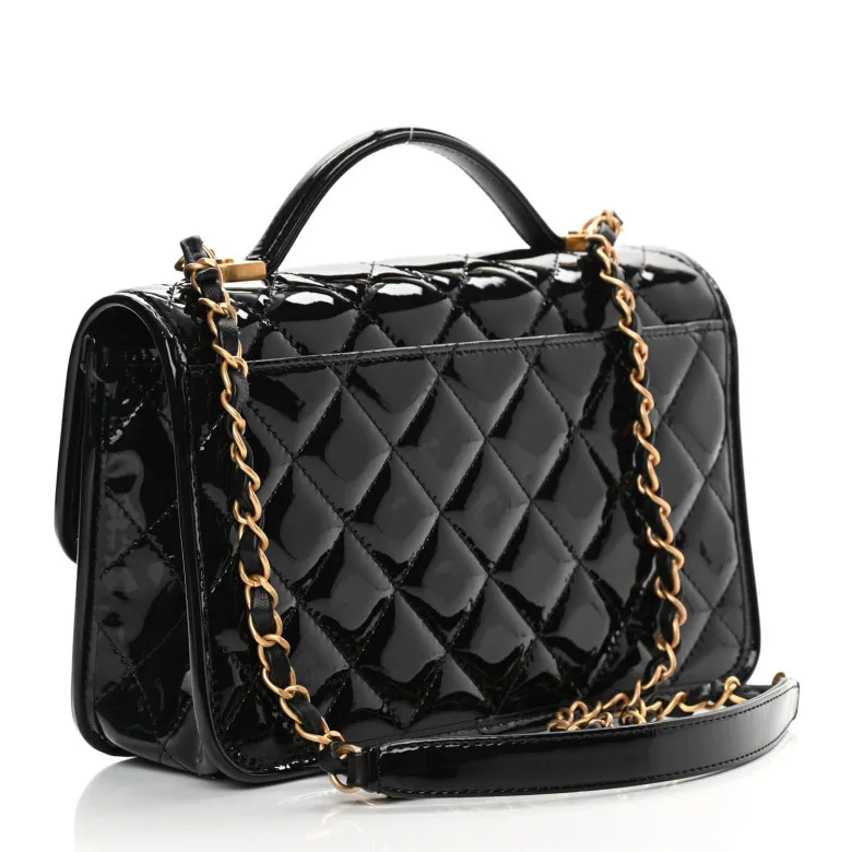 Chanel Patent Quilted Small Top Handle Flap Black