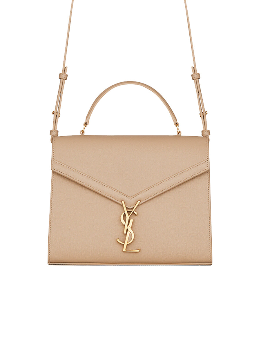 YSL Cassandra Medium Top Handle in Grain de Poudre Embossed Leather