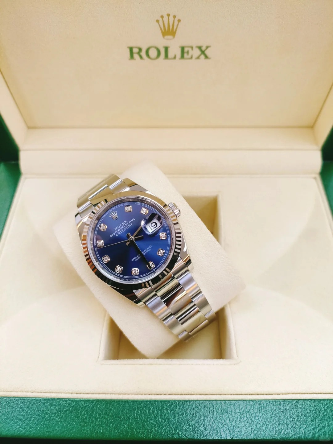 Rolex Datejust 36 Steel & White Gold Blue Diamond Dial Women's Watch M126234-0038