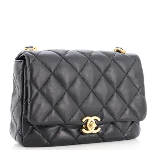 Chanel Lacquered Metal CC Flap Bag Quilted Lambskin Small