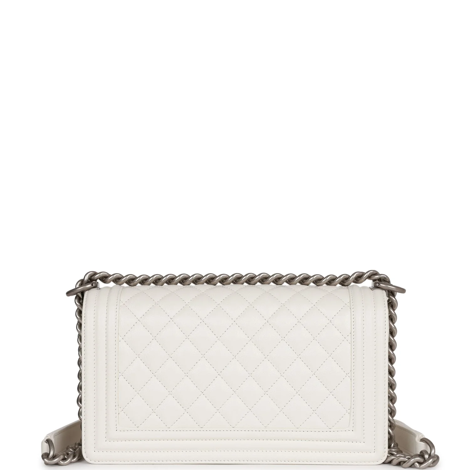 Chanel Medium Boy Bag White Caviar Aged Silver Hardware