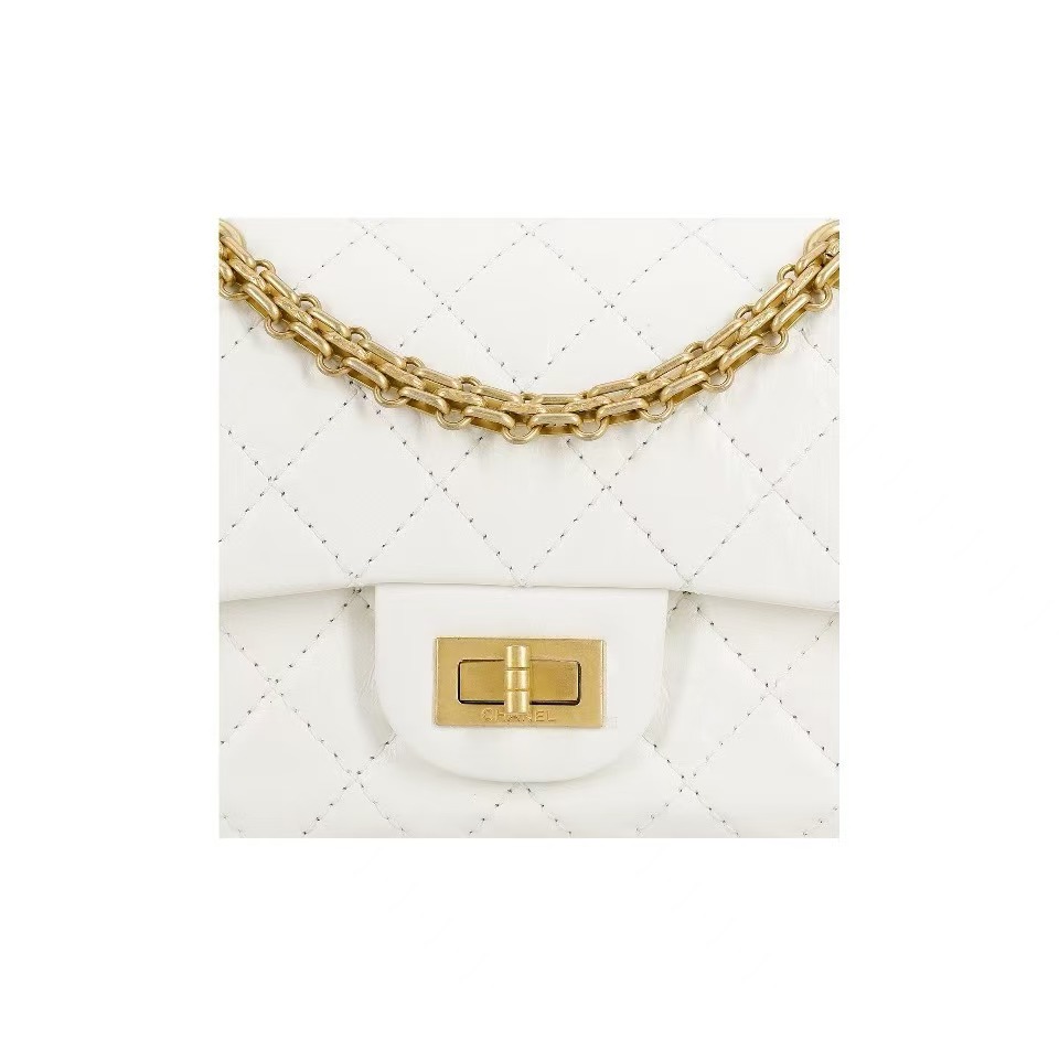 2.55 Handbag  Medium  Aged Calfskin  Gold-Tone Metal  White