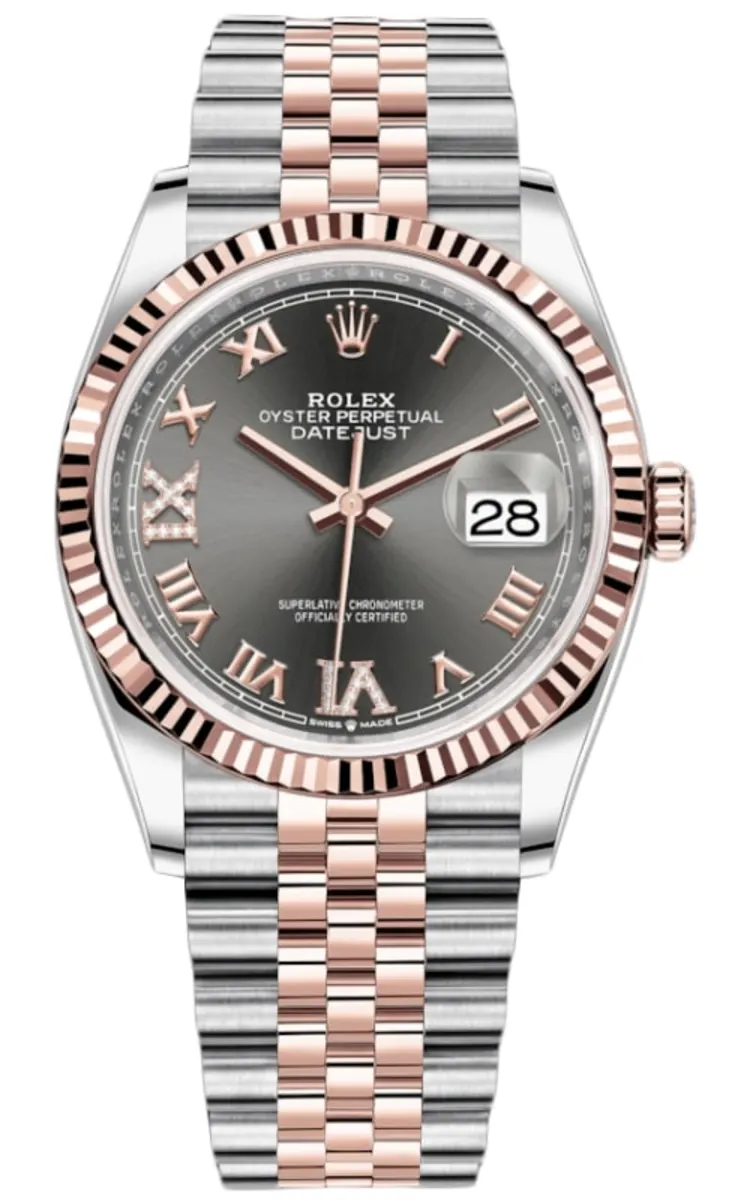 Rolex Datejust 36 Steel & Everose Gold Slate Diamond Pave Roman Dial Women's Watch M126231-0023