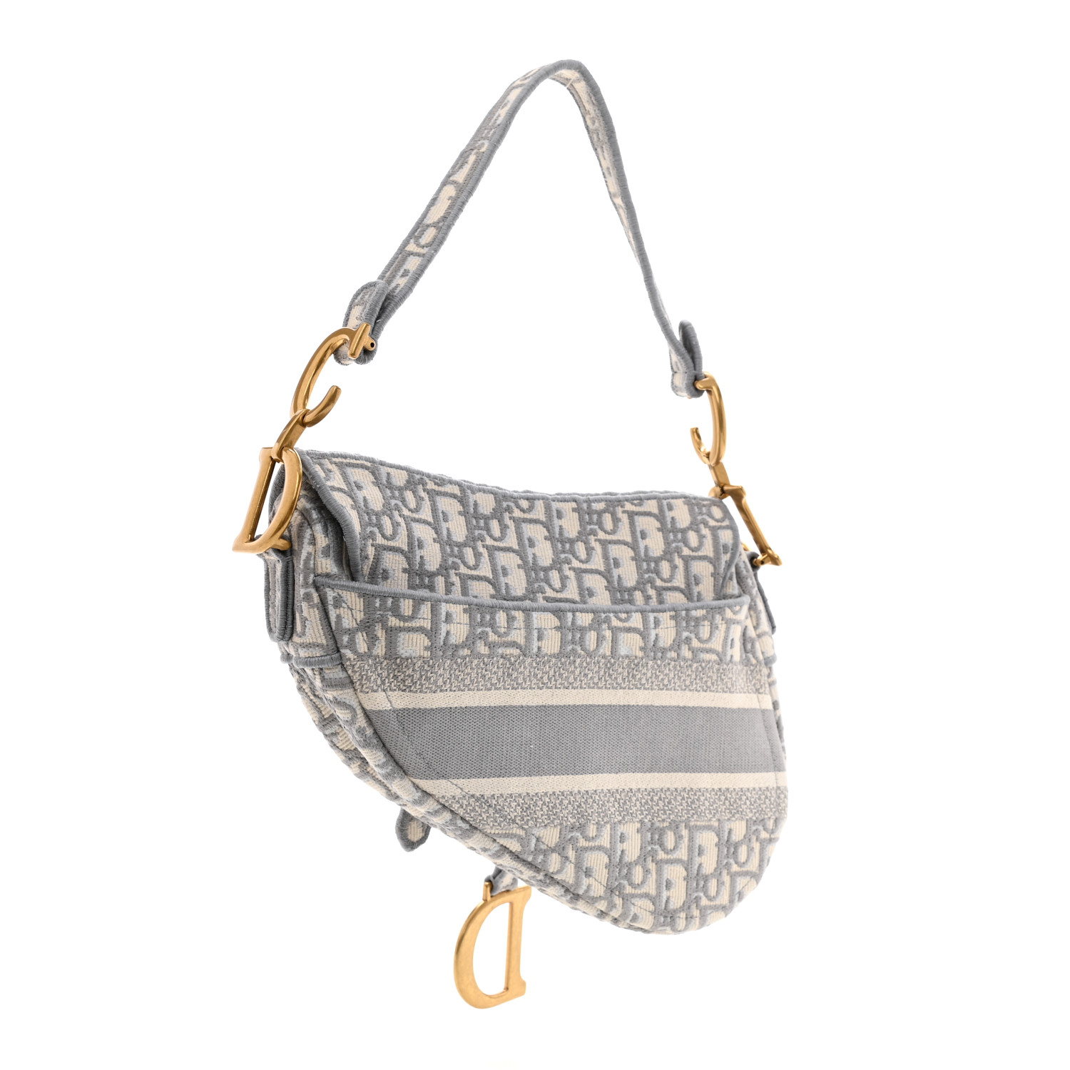 CHRISTIAN DIOR Oblique Embroidered Saddle Bag Gray