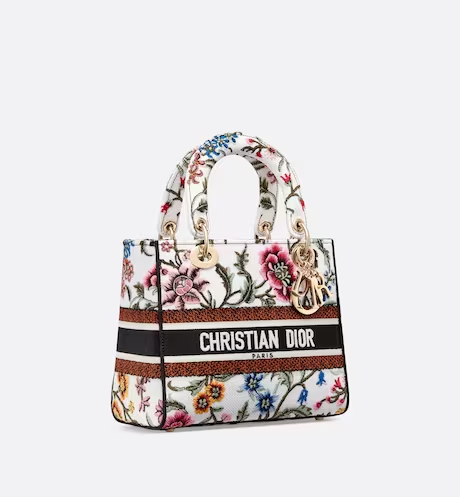 MEDIUM LADY D-LITE BAG White Multicolor Dior Petites Fleurs Embroidery