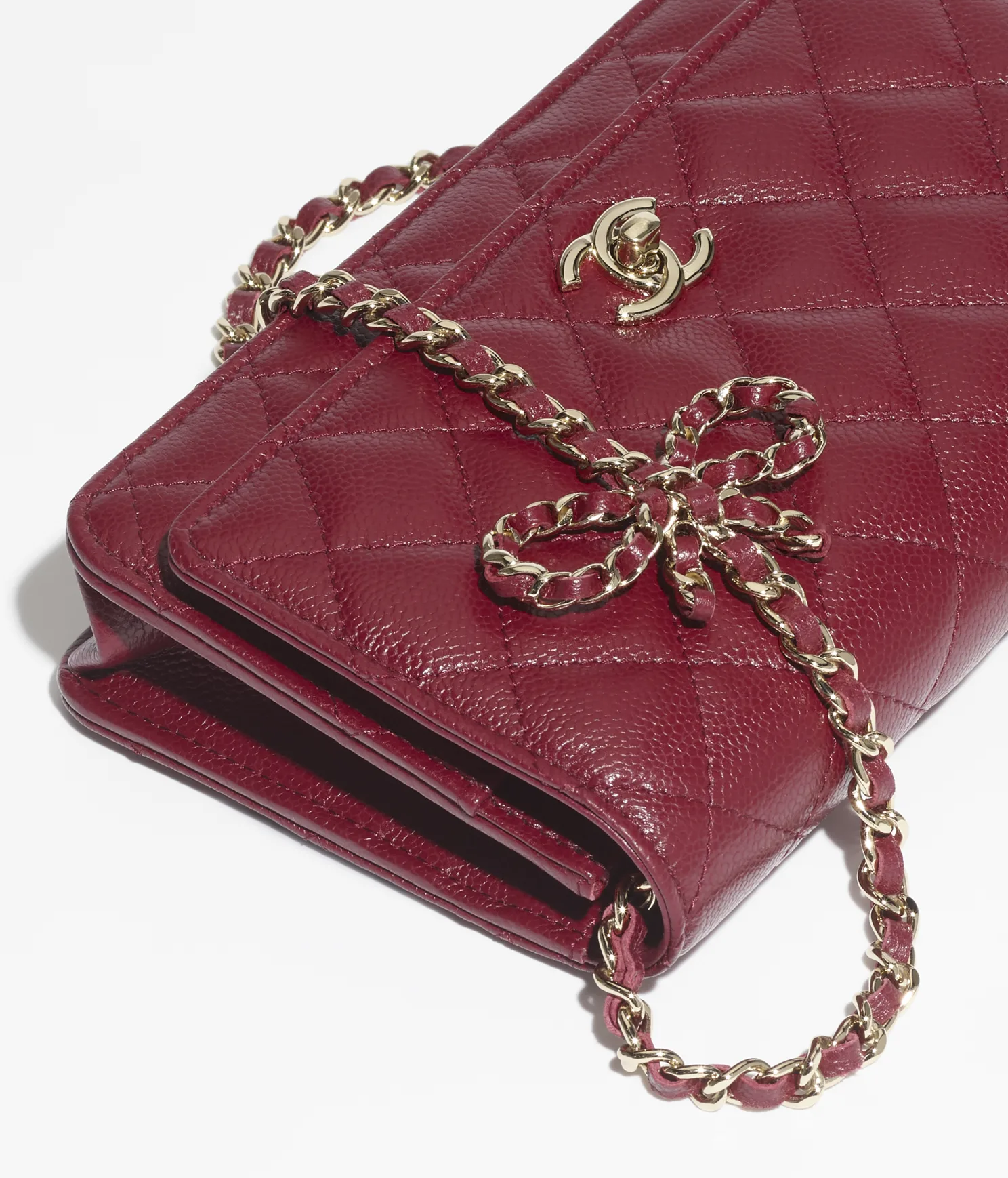 WALLET ON CHAIN Grained Calfskin & Gold-Tone Metal Burgundy  1