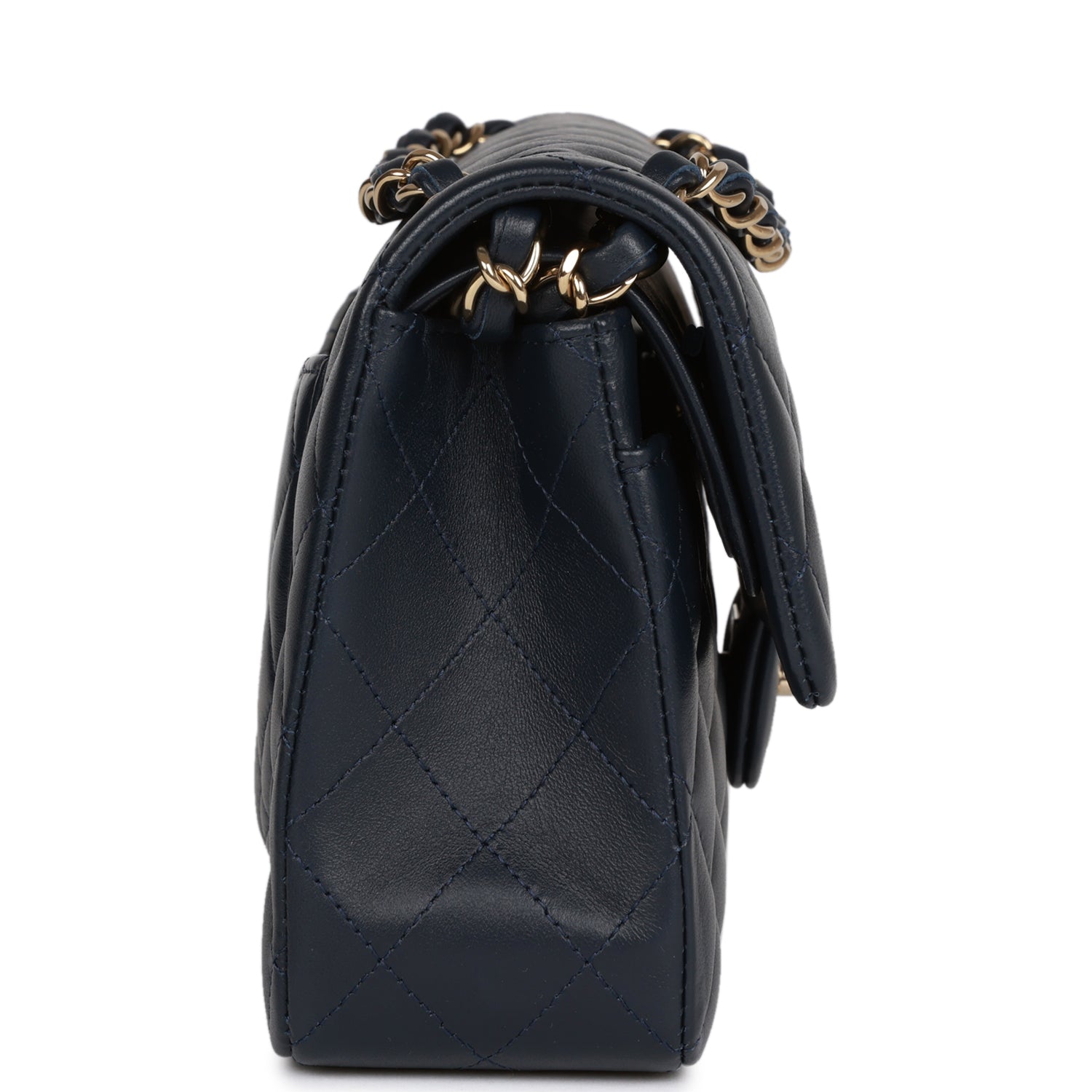 Chanel Small Classic Double Flap Navy Lambskin Light Gold Hardware