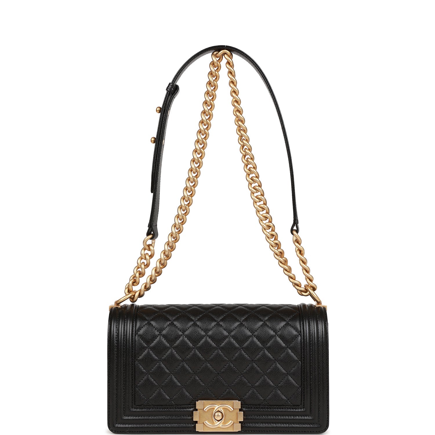 Chanel Medium Boy Bag Black Caviar Antique Gold Hardware