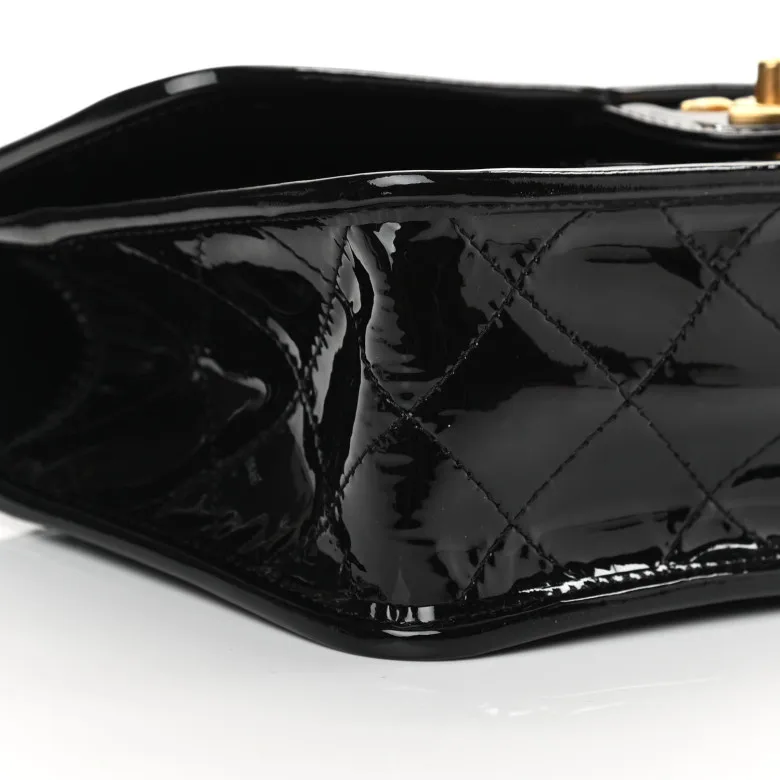 Chanel Patent Quilted Small Top Handle Flap Black