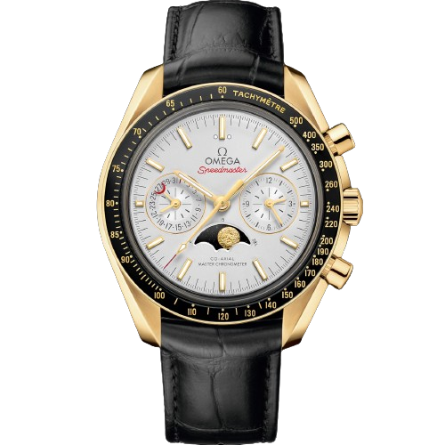 OMEGA SPEEDMASTER MOONPHASE 44.25 MM, YELLOW GOLD ON LEATHER STRAP