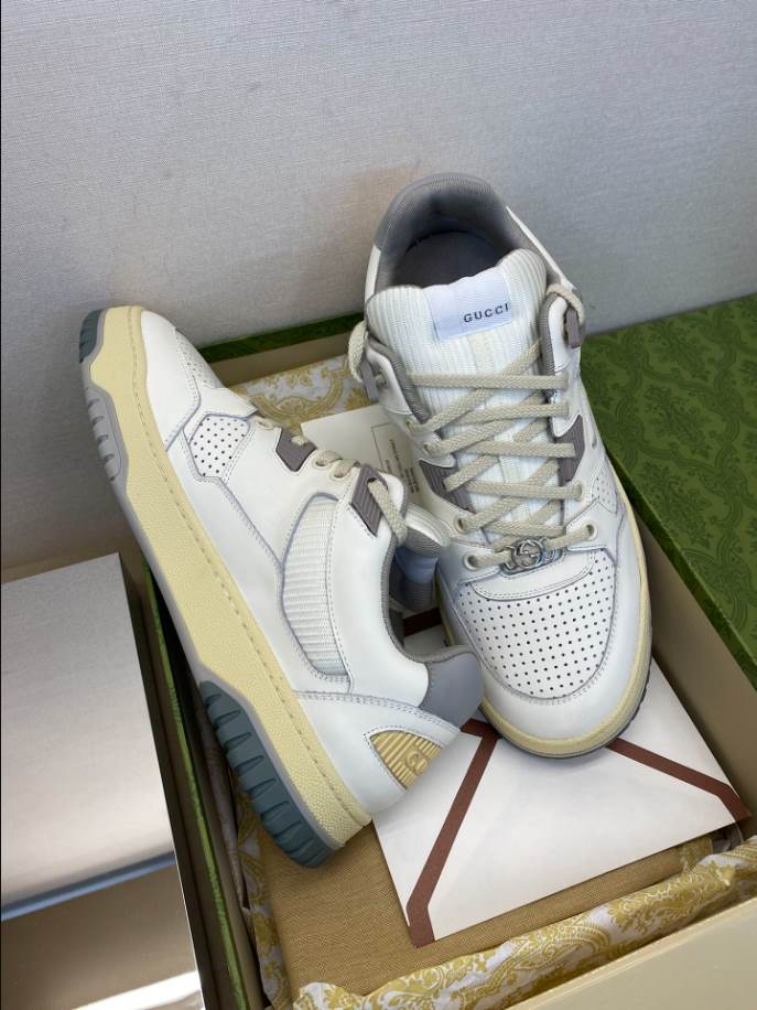 Gucci White Grey Yellow Distressed Effect Sneakers – GCC203