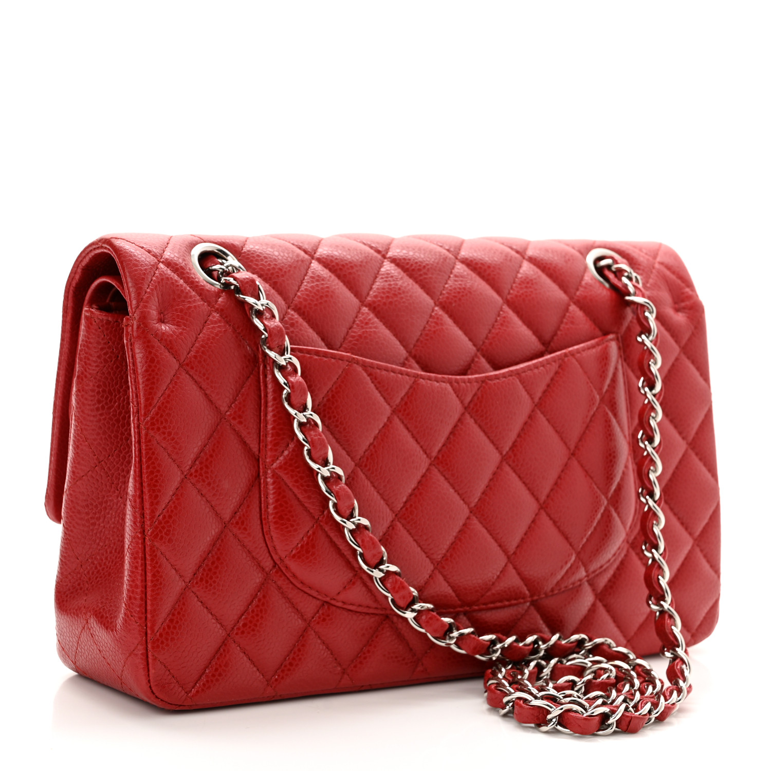 Caviar Quilted Medium Double Flap Red Silver Accessories
