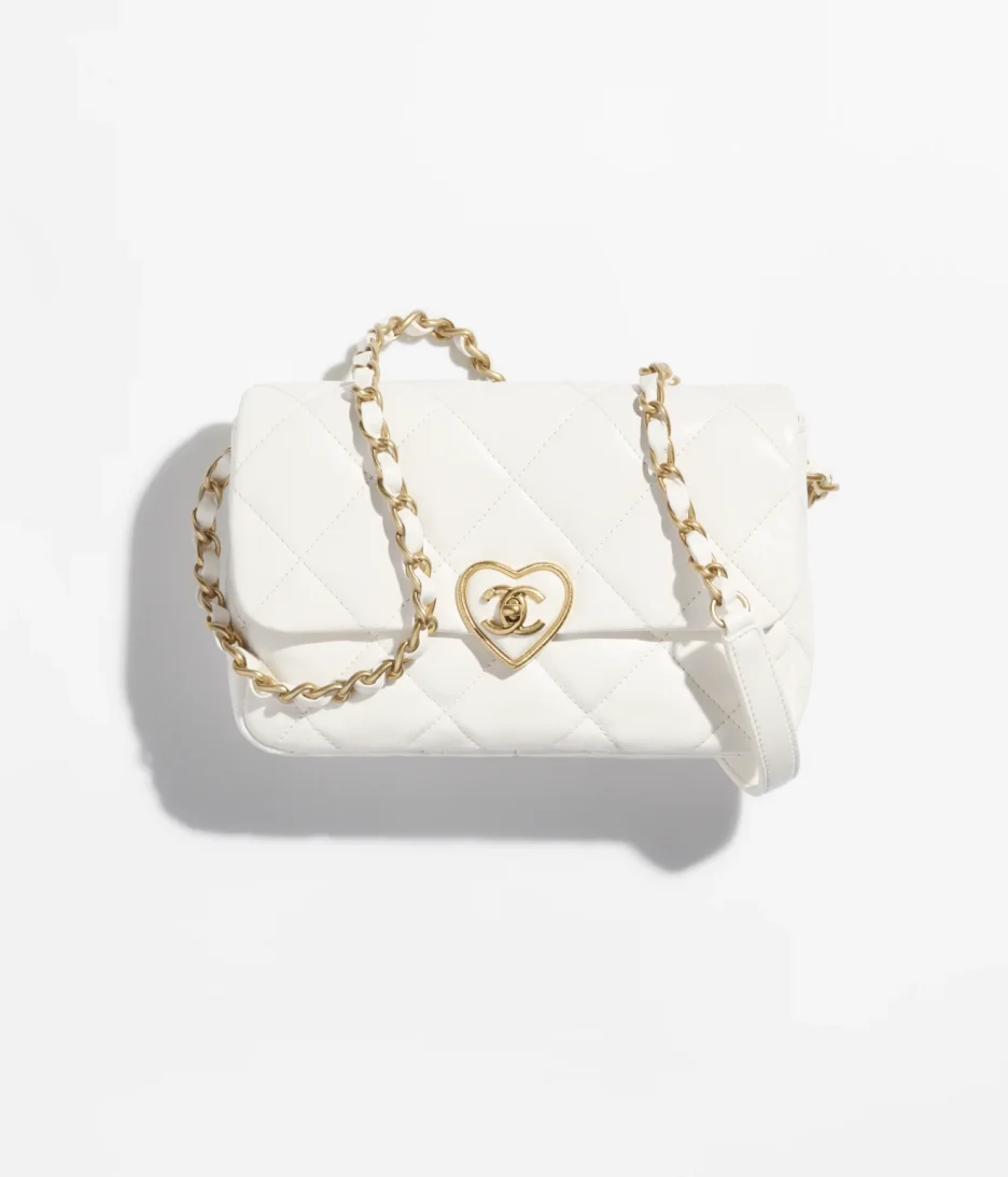 SMALL FLAP BAG Lambskin, Plexi & Gold-Tone Metal White