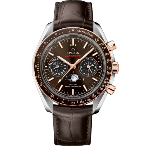 OMEGA SPEEDMASTER MOONPHASE 44.25 MM, STEEL ‑ SEDNA™ GOLD ON LEATHER STRAP