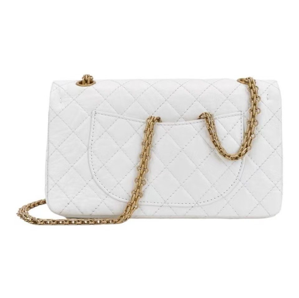 2.55 Handbag  Medium  Aged Calfskin  Gold-Tone Metal  White