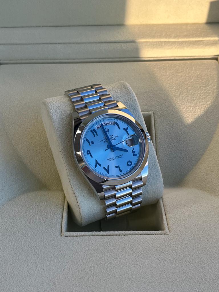 Rolex Day-Date President 40 Ice Blue Arabic Dial Platinum Watch 228206