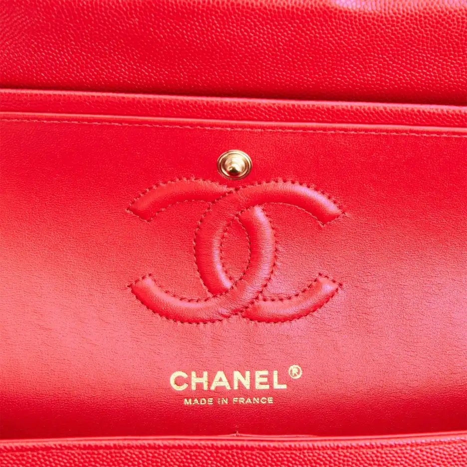 Chanel Small Classic Double Flap Red Caviar Light Gold Hardware