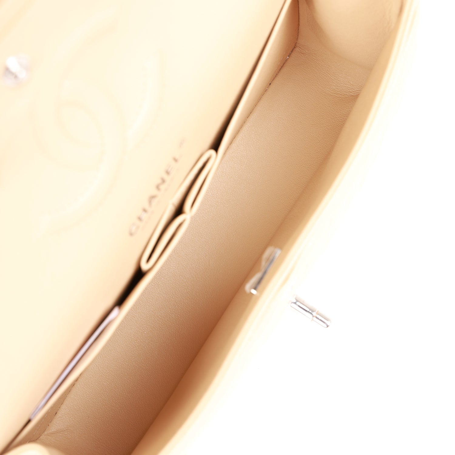 Chanel Medium Classic Double Flap Bag Beige Caviar Silver Hardware