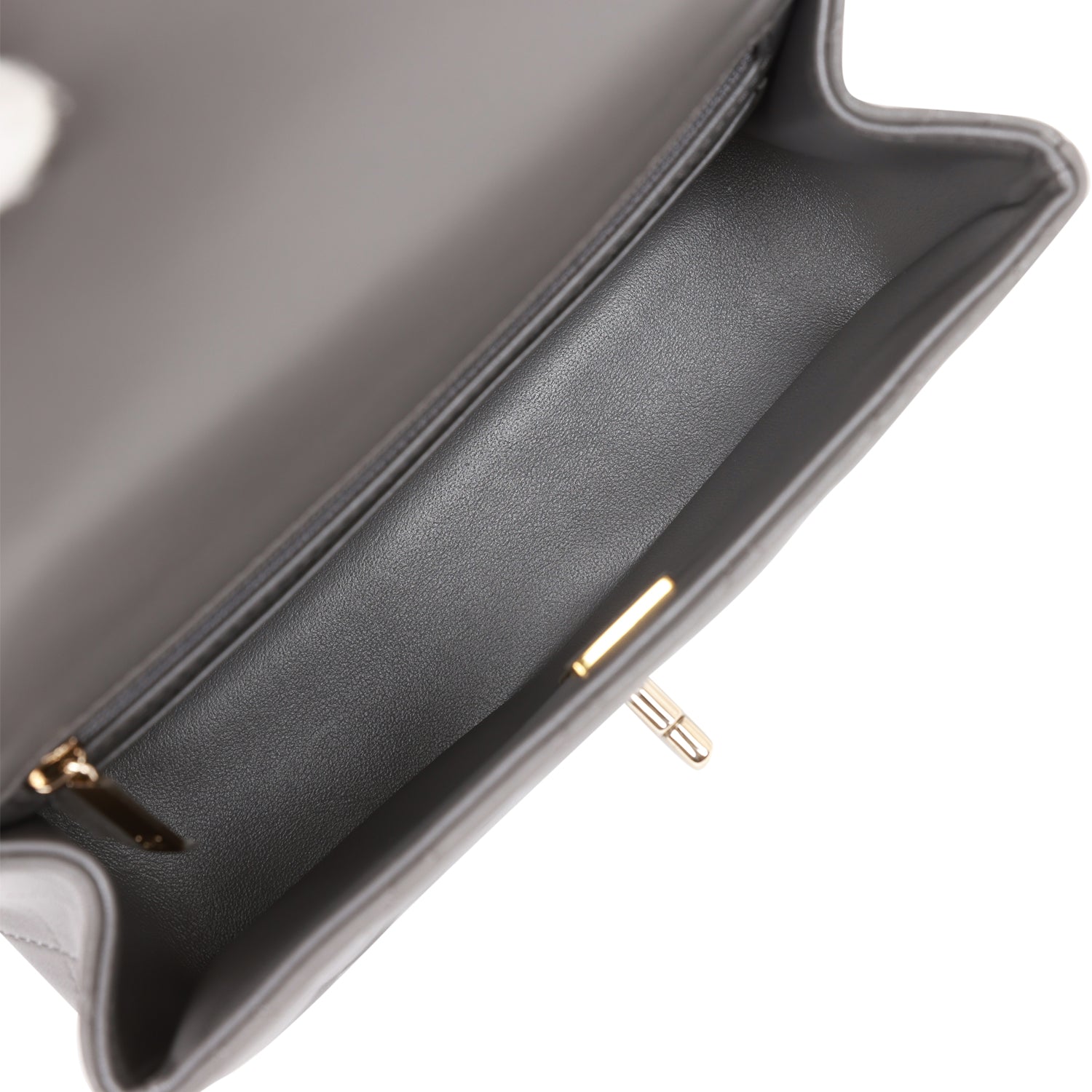 Chanel Mini Rectangular Flap Bag with Top Handle Dark Grey Lambskin Light Gold Hardware