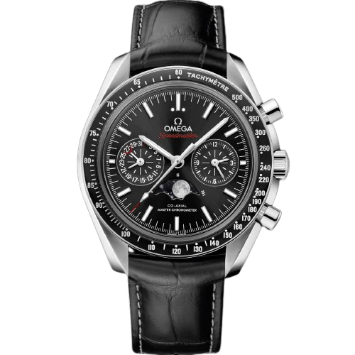OMEGA SPEEDMASTER MOONPHASE 44.25 MM, STEEL ON LEATHER STRAP