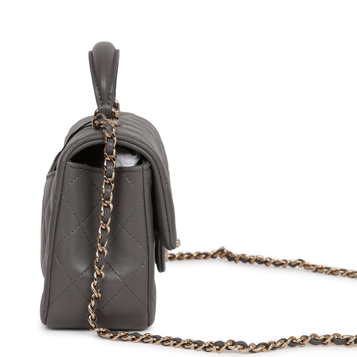 Chanel Mini Rectangular Flap Bag with Top Handle Dark Grey Lambskin Light Gold Hardware