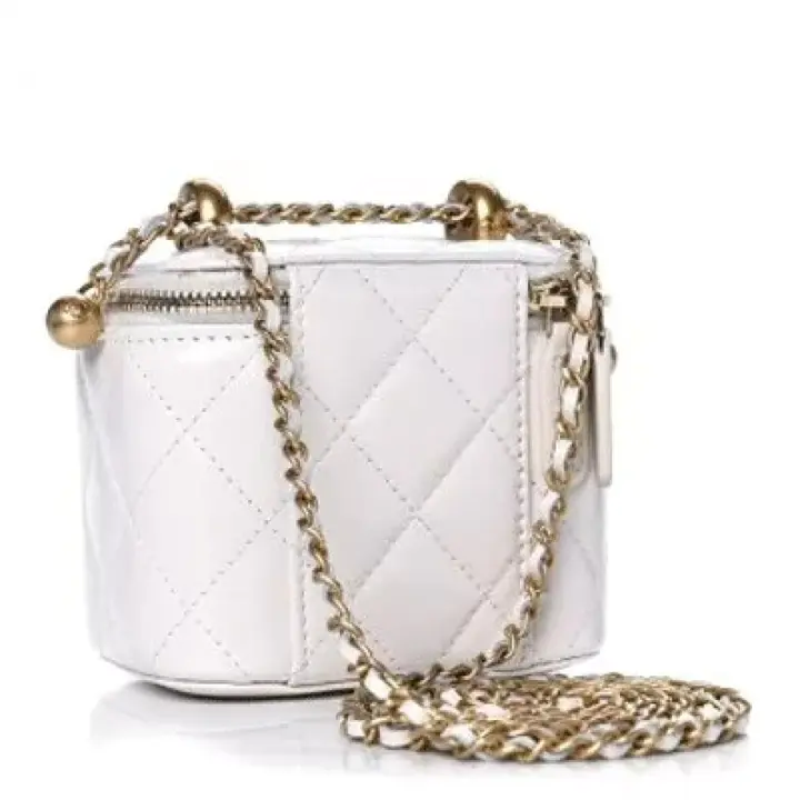 CHANEL Calfskin Quilted Mini Perfect Fit Vanity Case With Chain White  1