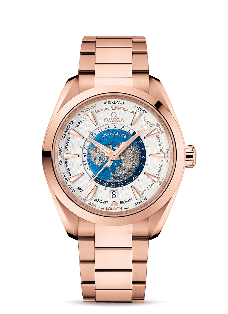 Omega Seamaster Aqua Terra 150M Chronometer GMT Worldtimer 43mm Sedna™ Gold 220.50.43.22.02.001