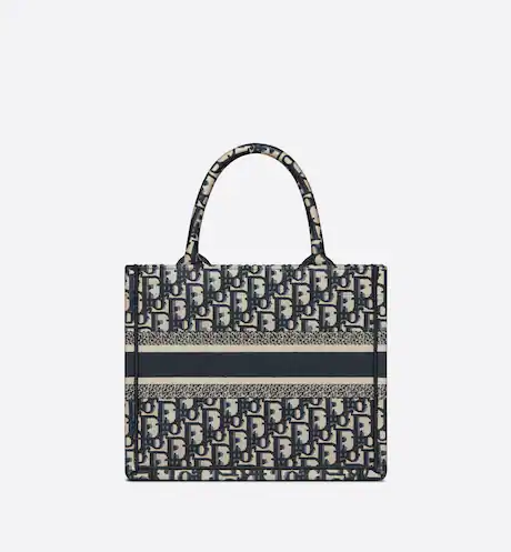 SMALL DIOR BOOK TOTE Blue Dior Oblique Embroidery (26.5 x 21 x 14 cm)