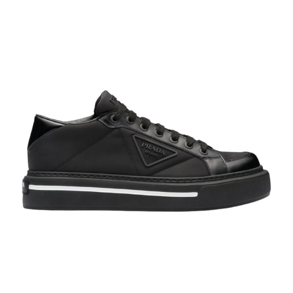 PRADA MACRO RE-NYLON AND BRUSHED LEATHER SNEAKERS – PRS058