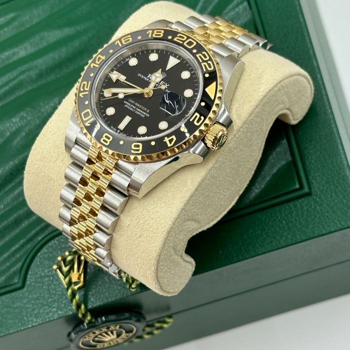 Rolex GMT Master ll Yellow Gold and Stainless Steel Black Dial Jubilee Bracelet Men's Watch M126713GRNR-0001