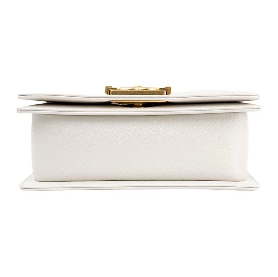 Chanel Medium Boy Bag White Caviar Aged Gold Hardware