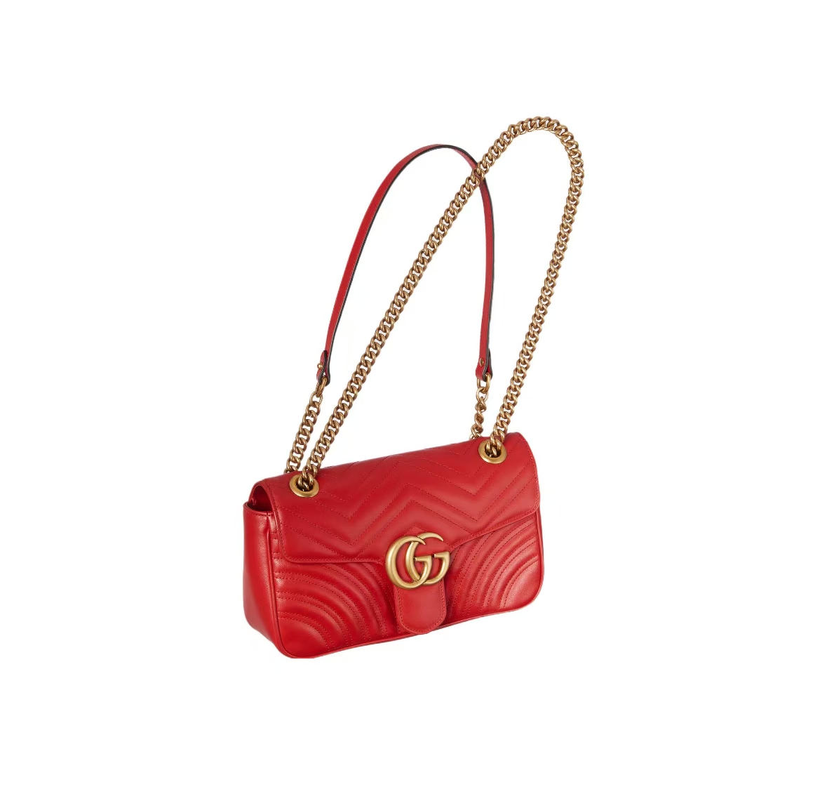 GUCCI GG MARMONT MATELASSÉ CHAIN BAG IN RED