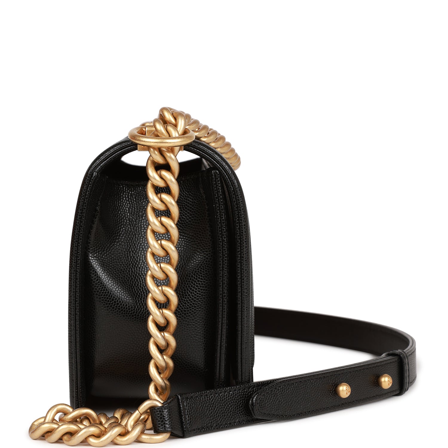 Chanel Medium Boy Bag Black Caviar Antique Gold Hardware