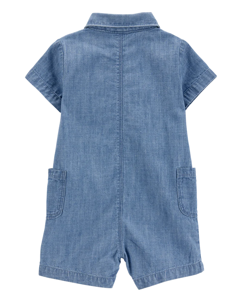 Carter's Baby Solid Cotton Blend Romper - Blue