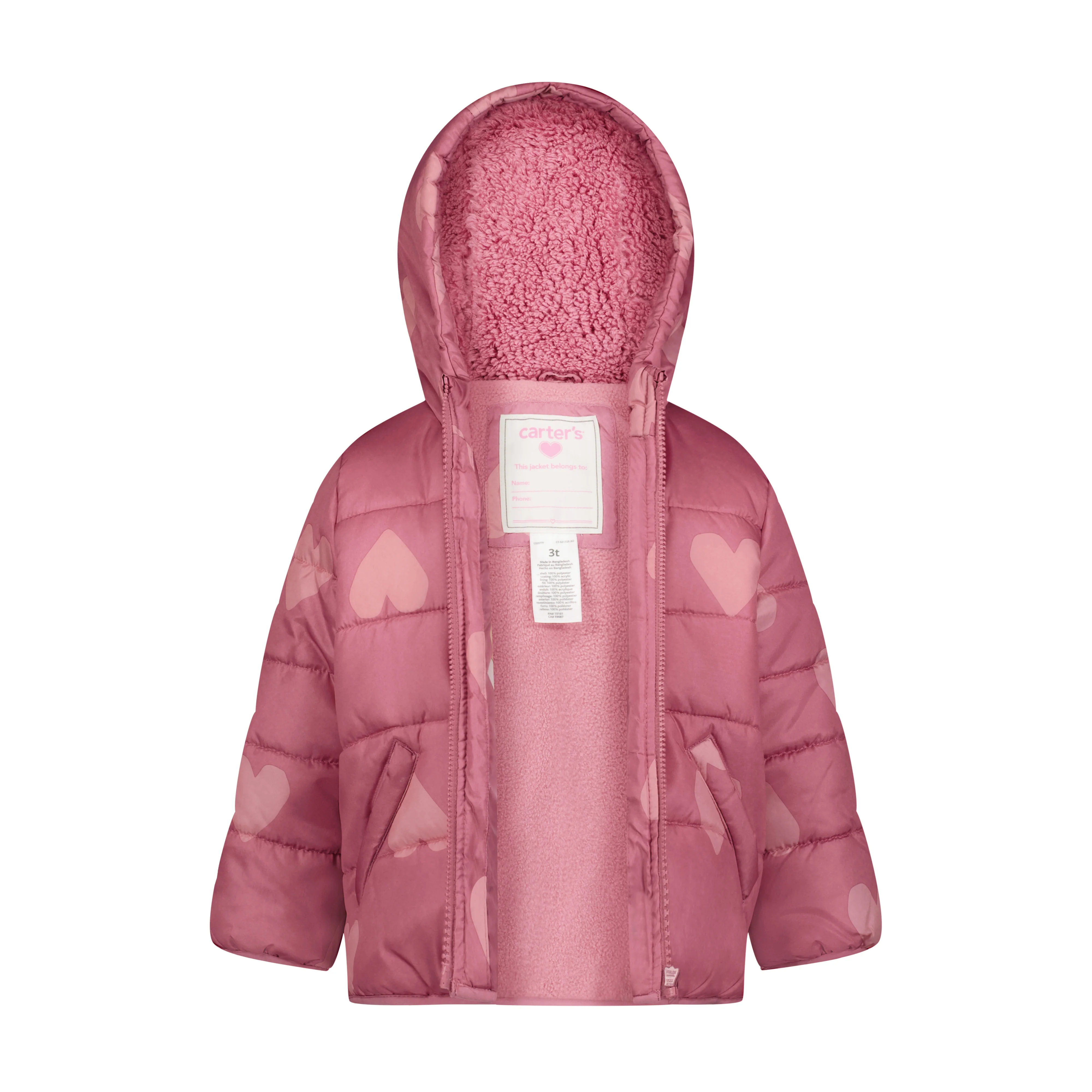 Carters Toddler Girls Hearts Puffer Jacket